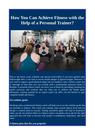 How You Can Achieve Fitness with the Help of a Personal Trainer?