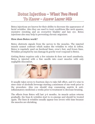 Botox Injection – What You Need To Know - Anew Laser MD
