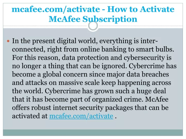 mcafee com activate how to activate mcafee subscription