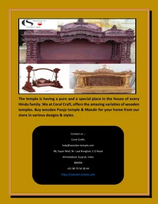Buy Wooden Puja Temple and Pooja Mandir for Home
