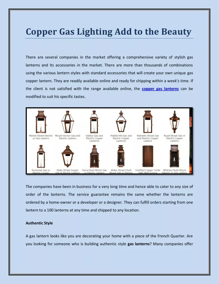 copper gas lighting add to the beauty