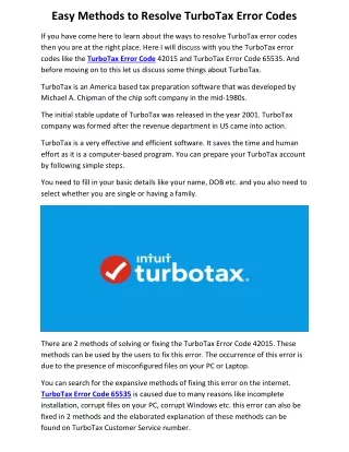 easy methods to resolve turbotax error codes