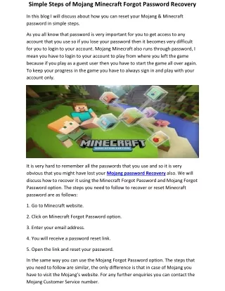 simple steps of mojang minecraft forgot password