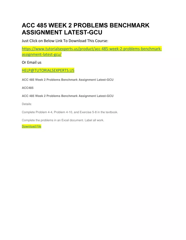 acc 485 week 2 problems benchmark assignment