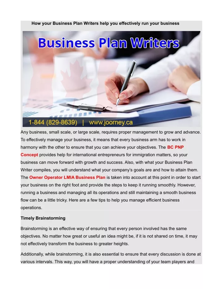 how your business plan writers help