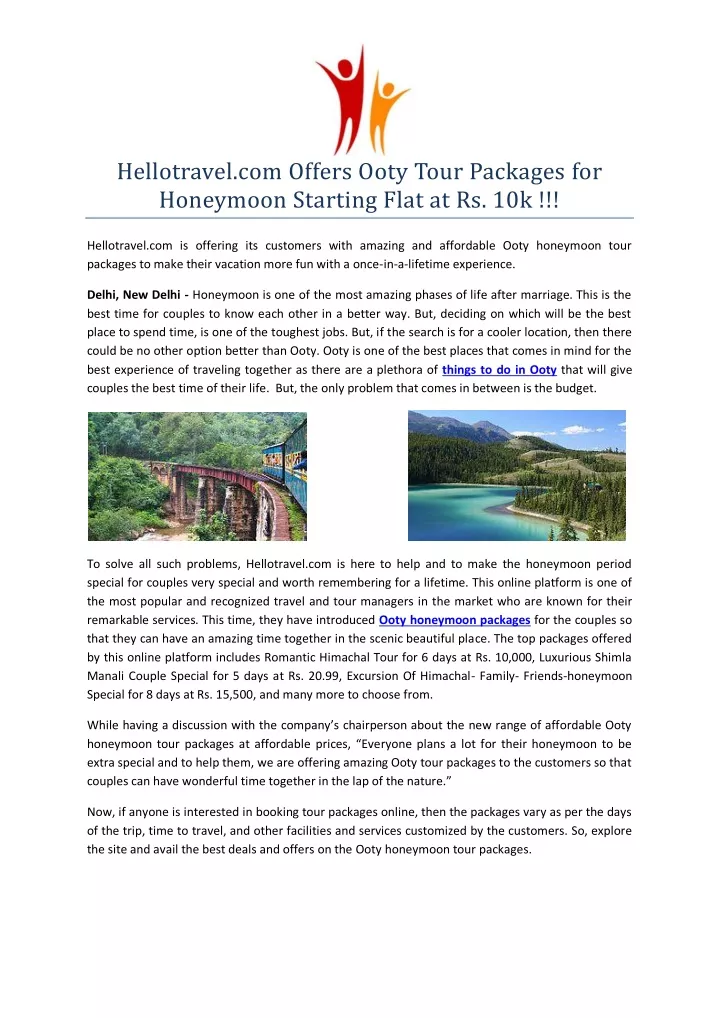 hellotravel com offers ooty tour packages