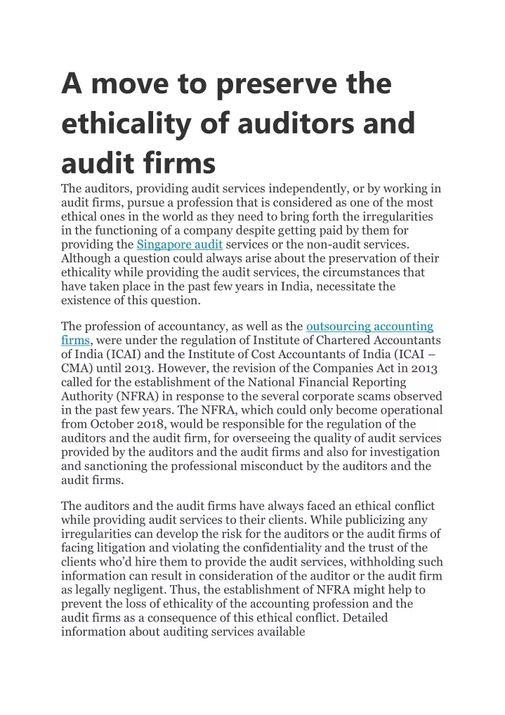 a move to preserve the ethicality of auditors