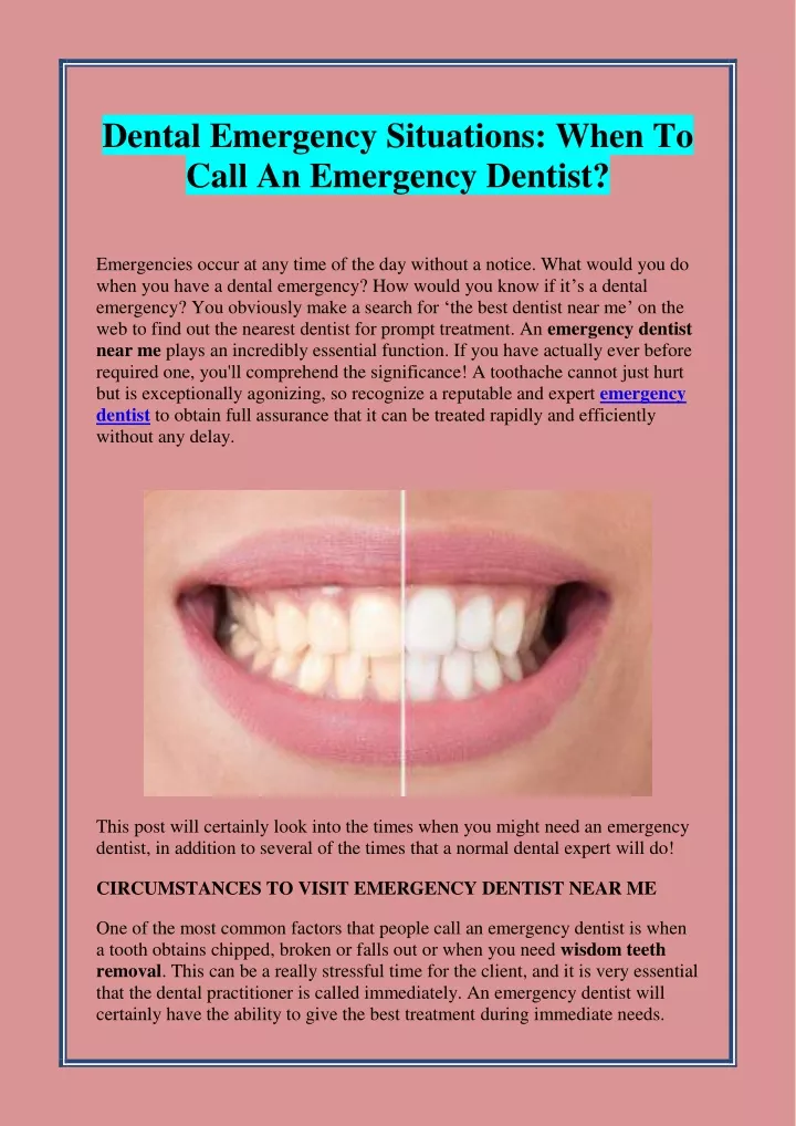 dental emergency situations when to call