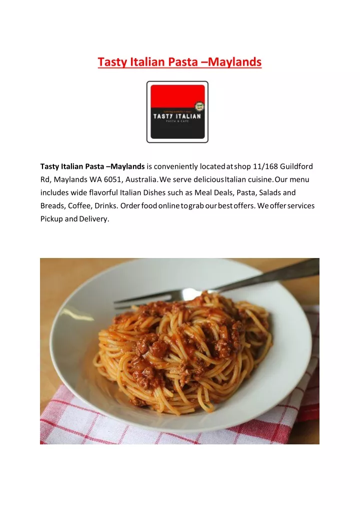 tasty italian pasta maylands