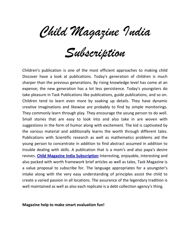 child magazine india subscription