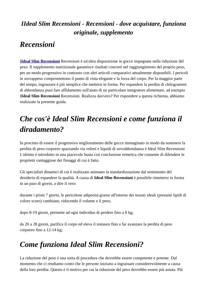 iideal slim recensioni recensioni dove acquistare