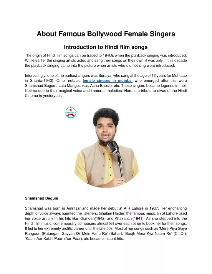 about famous bollywood female singers