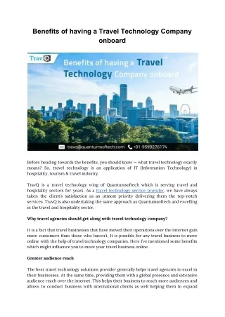 Benefits of Having a Travel Technology Company Onboard
