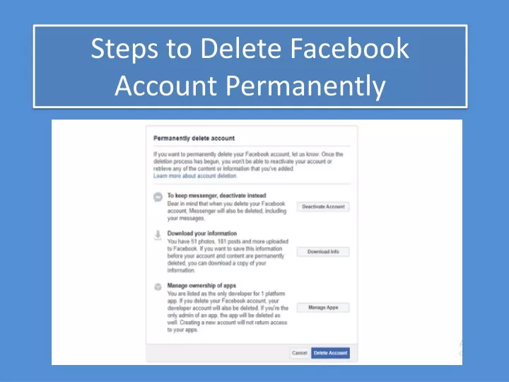 steps to delete facebook account permanently