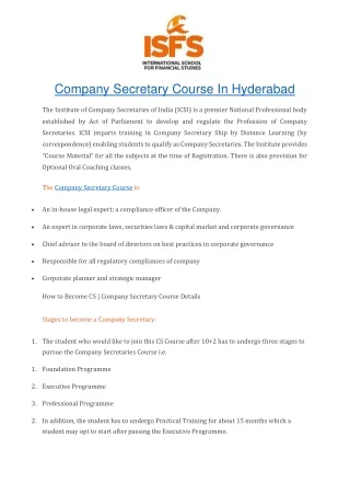 Company Secretary Course in Hyderabad - ISFS College