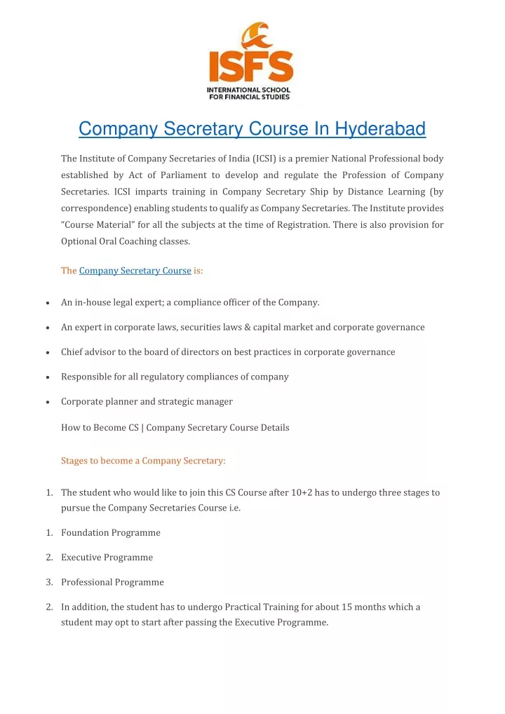 company secretary course in hyderabad
