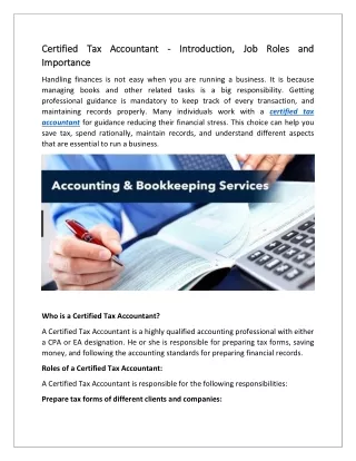 Know About Role of Certified Small Business Tax Accountants in CA - Bharmalcpas