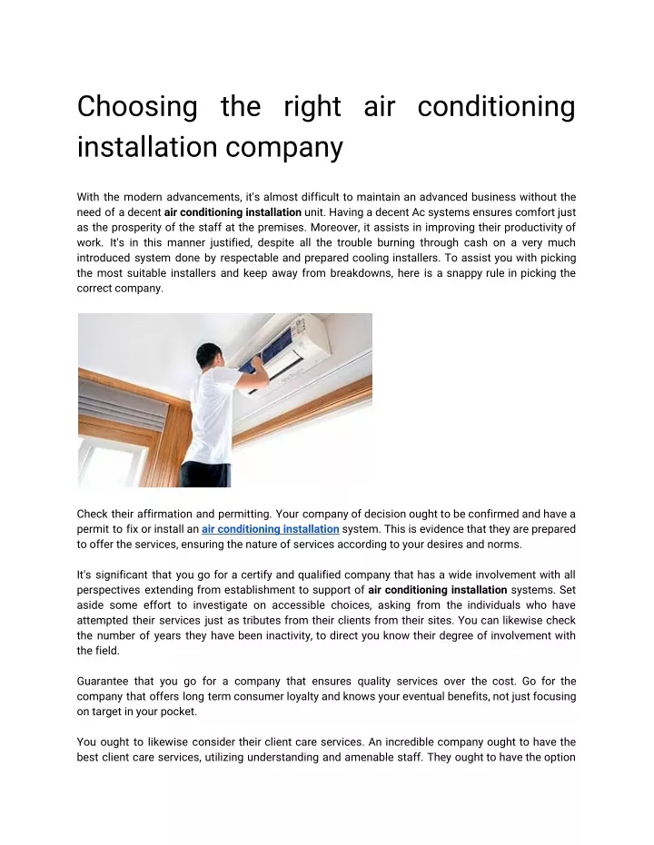 choosing the right air conditioning installation