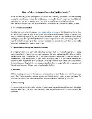 how to select the correct same day trucking