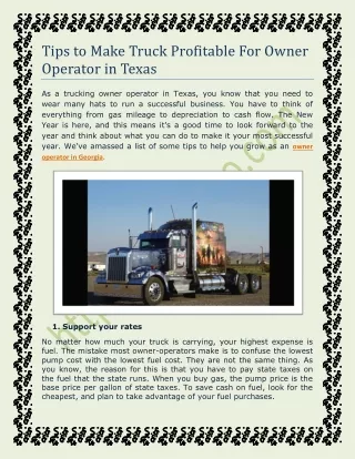 Tips to Make Truck profitable for Owner Operator in Texas