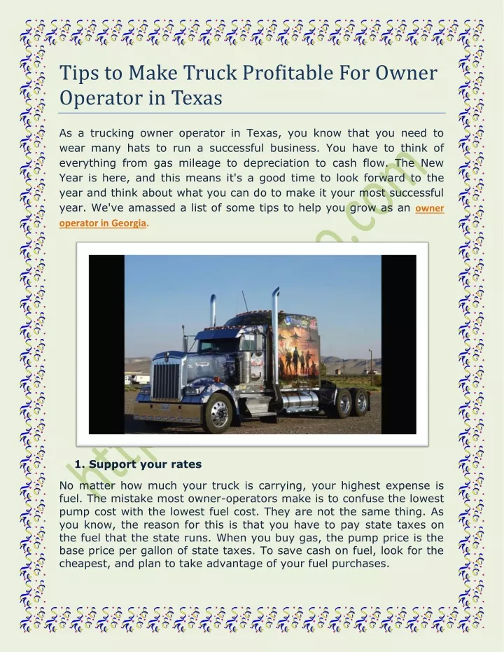 tips to make truck profitable for owner operator