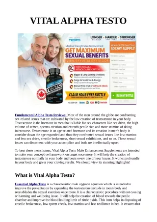 Vital Alpha Testo Helpes You To Done Your Sexual Problems