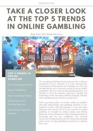 Per Head BSS: Take a Closer Look At The Top 5 Trends In Online Gambling