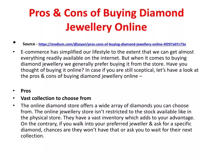 pros cons of buying diamond jewellery online
