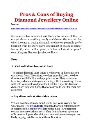 Pros & Cons of Buying Diamond Jewellery Online