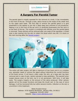 A Surgery For Parotid Tumor