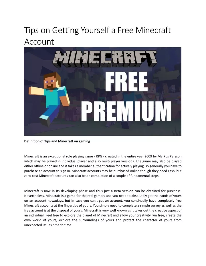 tips on getting yourself a free minecraft account