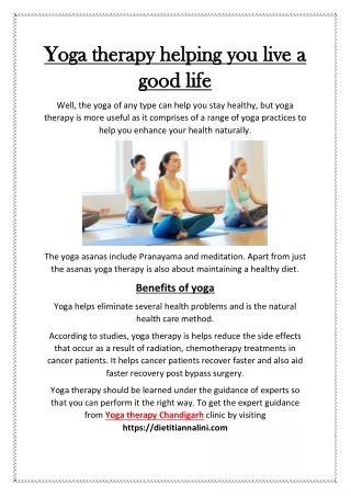 Yoga therapy helping you live a good life