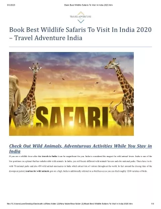 Book Best Wildlife Safaris To Visit In India 2020