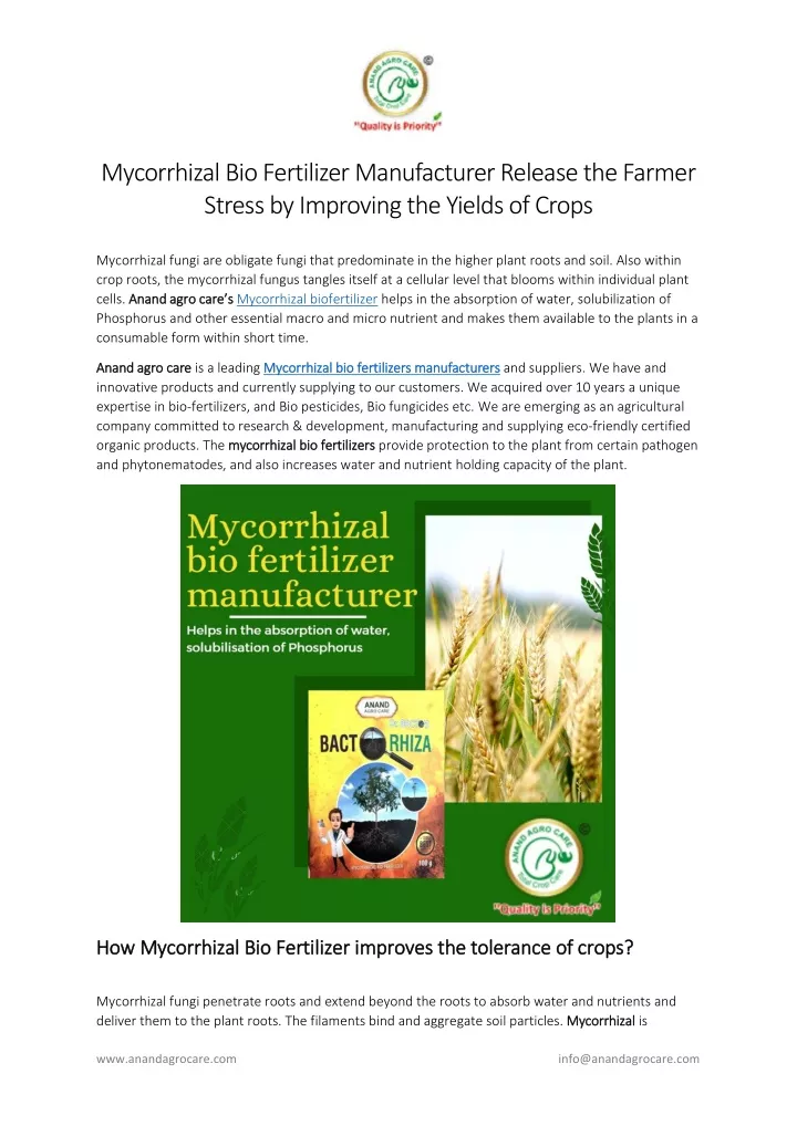 mycorrhizal bio fertilizer manufacturer release