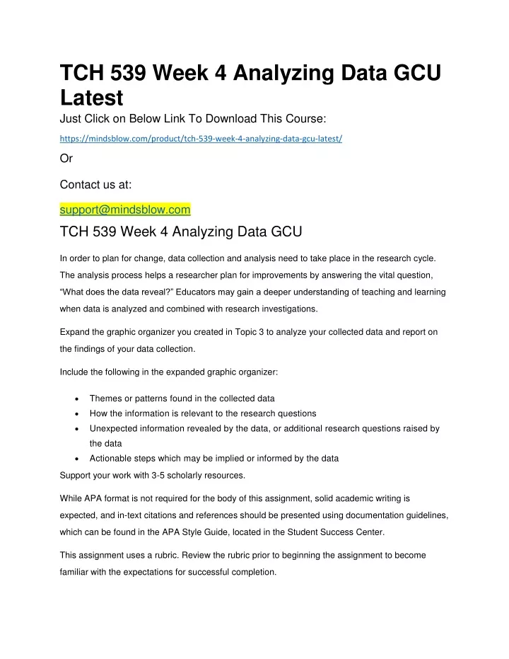tch 539 week 4 analyzing data gcu latest just