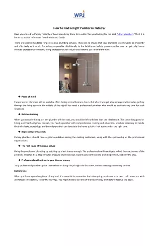 how to find a right pumber in putney