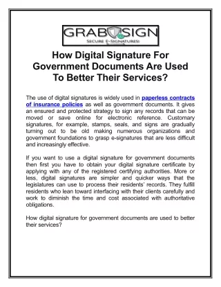 How Digital Signature For Government Documents Are Used To Better Their Services?