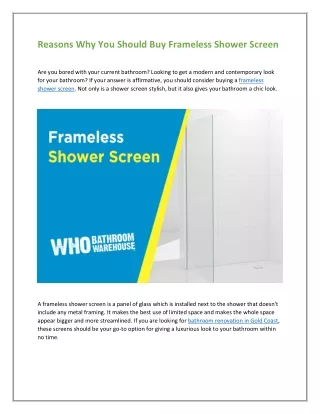 Reasons Why You Should Buy Frameless Shower Screen