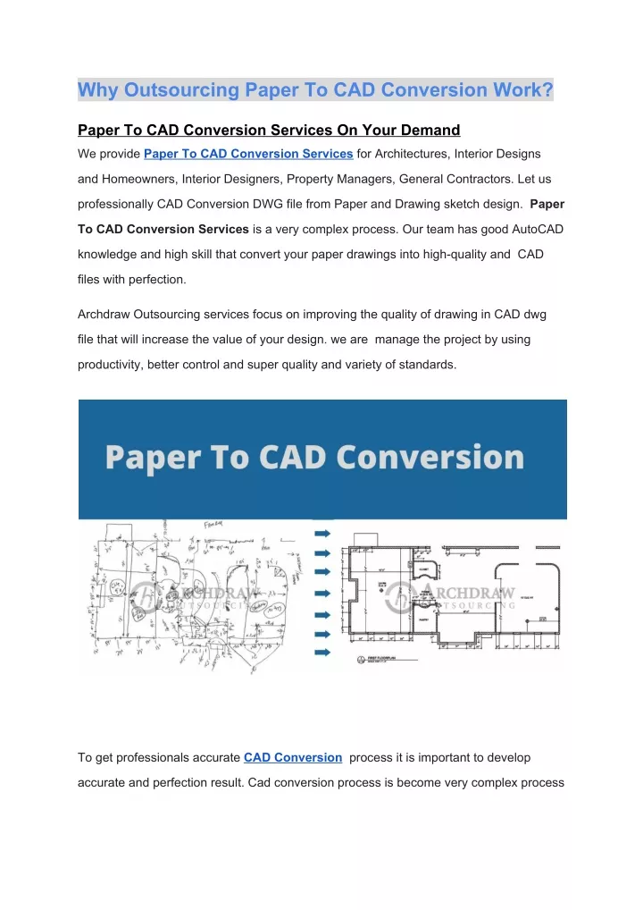 why outsourcing paper to cad conversion work