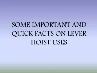 some important and quick facts on lever hoist uses