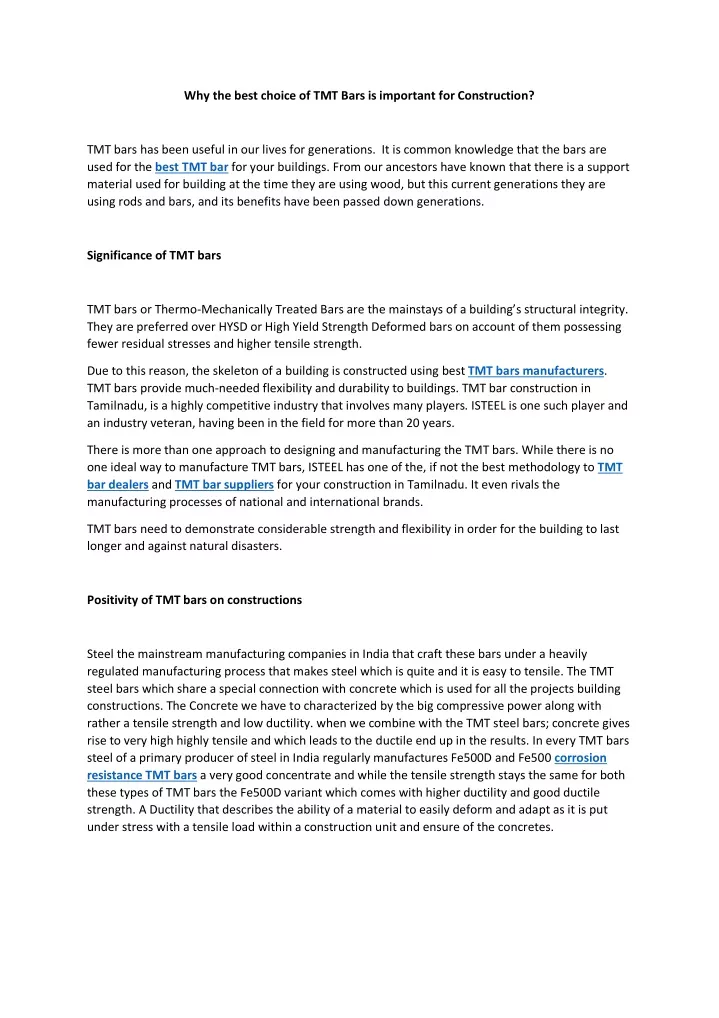 why the best choice of tmt bars is important