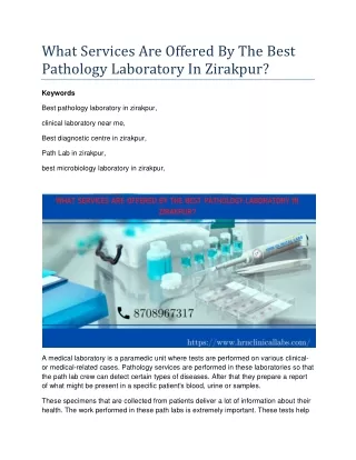 What Services Are Offered By The Best Pathology Laboratory In Zirakpur?