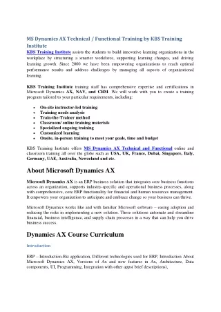 ms dynamics ax technical functional training