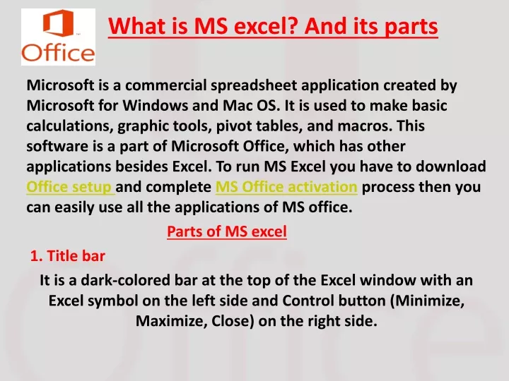 what is ms excel and its parts