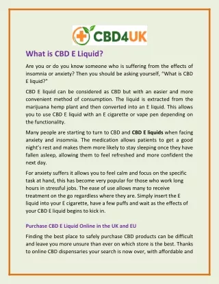 what is cbd e liquid