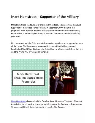 Mark Hemstreet - Supporter of the Military