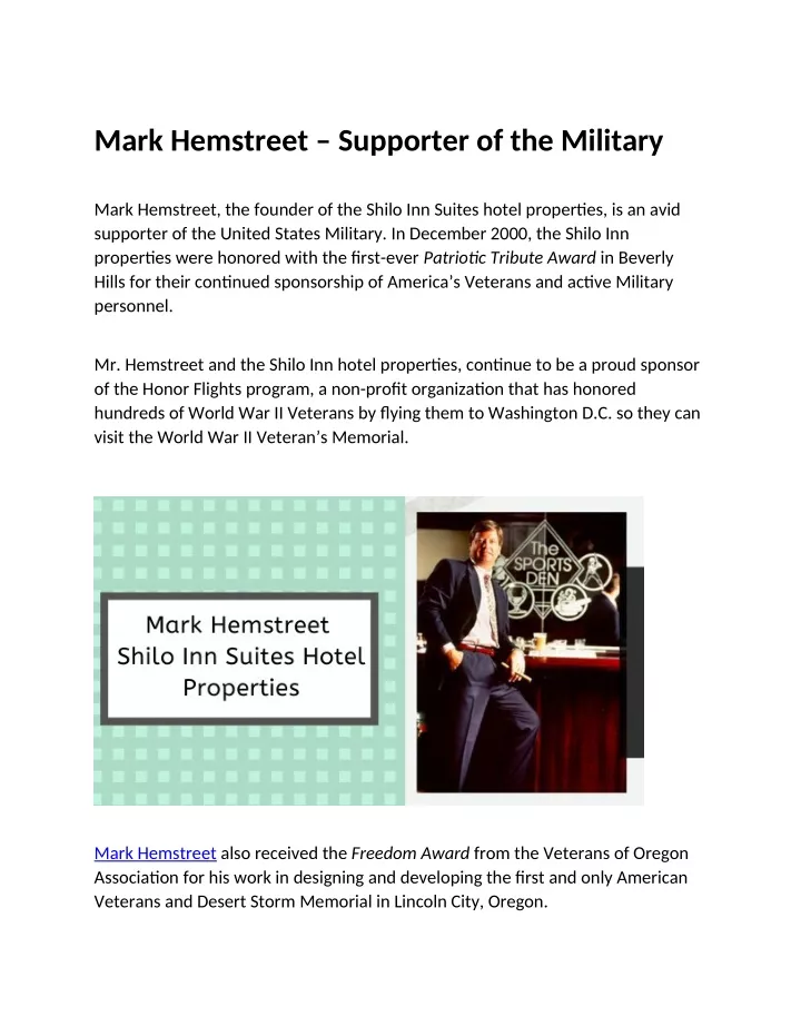 mark hemstreet supporter of the military