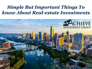 Simple But Important Things To know About Real-estate Investments
