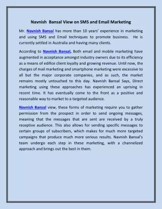 navnish bansal view on sms and email marketing