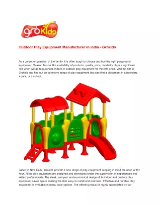 Outdoor Play Equipment Manufacturer in india - Grokids